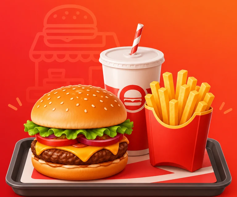 Combo de hambúrguer, batata frita e bebida para hamburguerias e lanchonetes